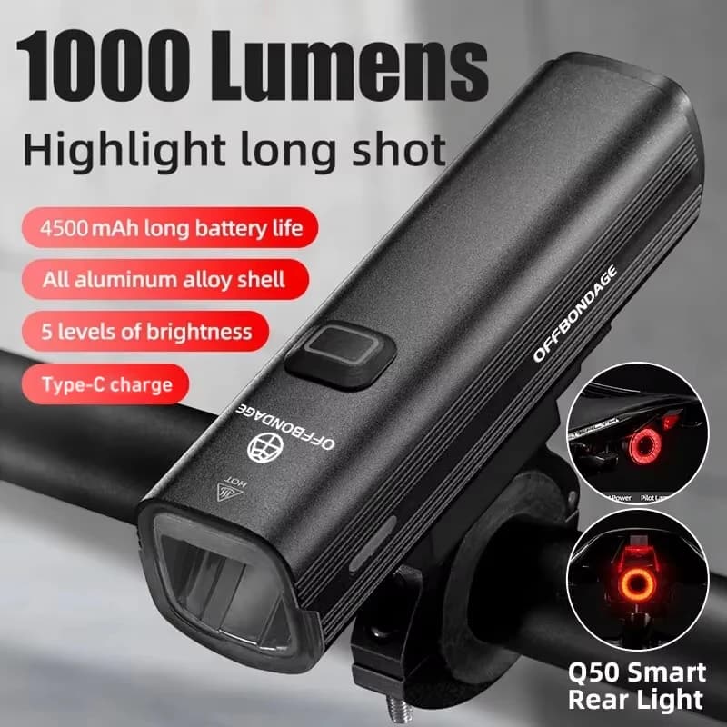 OFFBONDAGE Bicycle Light 1000Lumen Bike Headlight Cycling Front Lamp Flashlight Handlebar USB Charging MTB Road Light Highlight