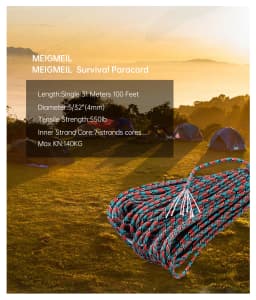 1pcs 550 Paracord Parachute Cord Lanyard Mil Spec Type III 7 Strand Core 100 FT 27 Colors For Climbing Camping / Bracelet