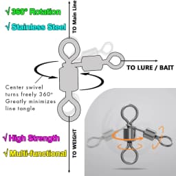 FishTrip 3 Way Swivels Triangle Joint Rolling Swivels Connector Three Way Swivel Catfish Fishing Accessories for Bottom Bouncing