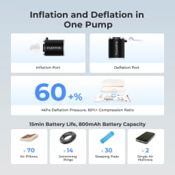 FLEXTAIL Portable Air Pump, Mini Camping Pump with Light, USB-C Charging, Ideal for Sleeping Pads, Air Bed Mattress, Vacuum Bags