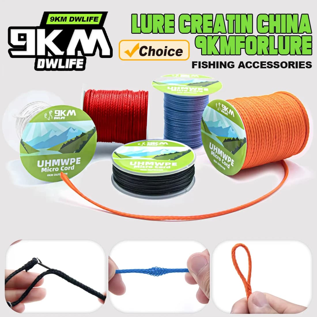 9KM UHMWPE Cord 0.8~1.6mm Hollow Braided Rope Hammock Tarp Tent Rope Kite Line Fishing Climbing Camping Kayak Sailboat 100~750lb