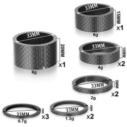 BUCKLOS Bike Headset Washer 11PC Carbon Fiber Stem Spacer Flexible 1 1/8" Mountain Road Bike Stem Front Fork Headset Washer