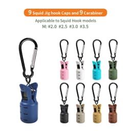 New 9Pcs M Squid Jig Bait Protector Kit Webfoot Octopus Egi Hook Cover Cuttlefish Umbrella Lure Cap with Carabiner Sea Tackle