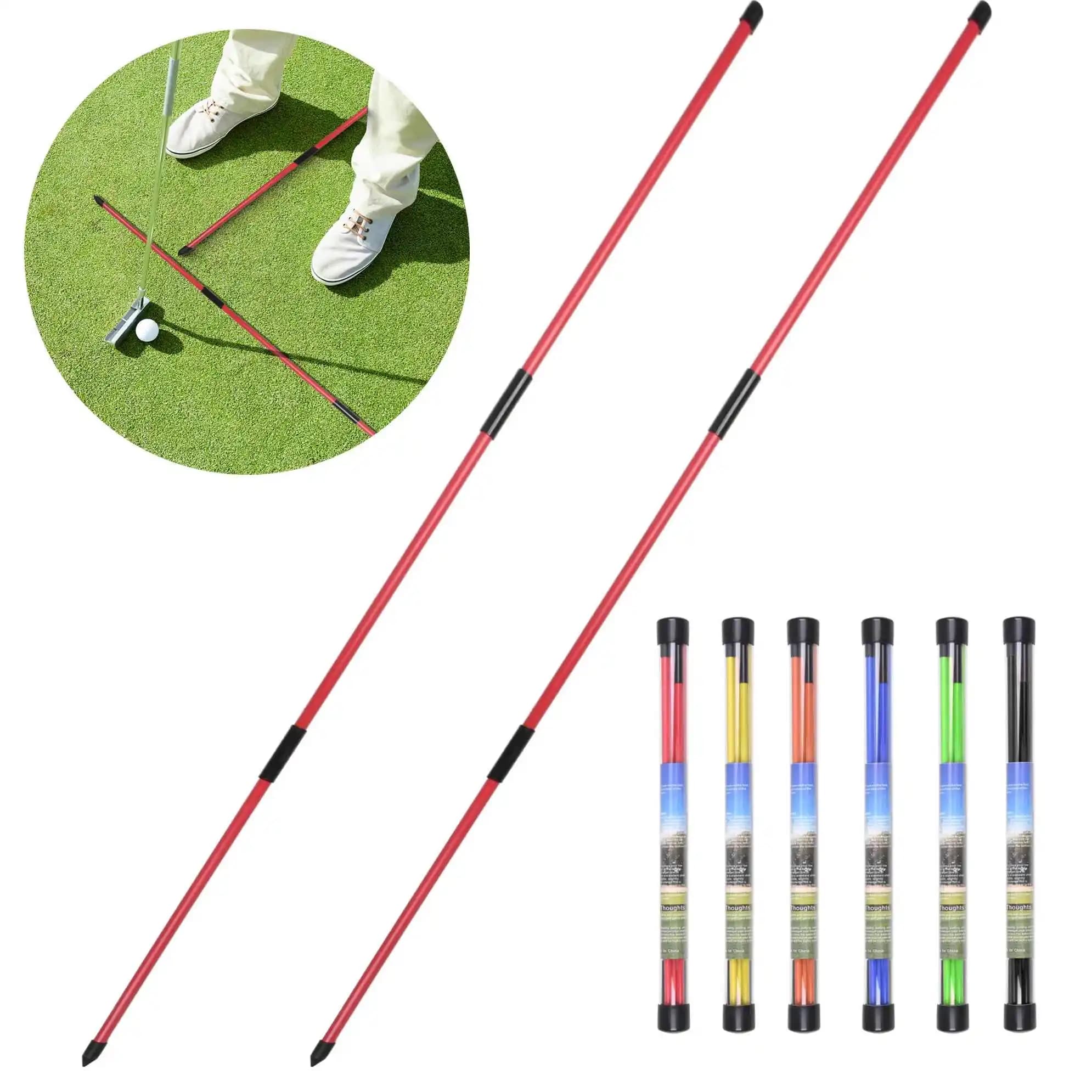 2 Sets Golf Alignment Sticks 48inch Alignment Practice Rods Collapsible 6 Colors Golf Alignment Sticks Golf Swing Training Tools
