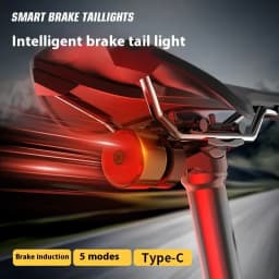 Smart Brake Sensing Light Colorful Bicycle Rear Light LED Night Safety Warning Light Type-C Rechargeable Bike Accessories