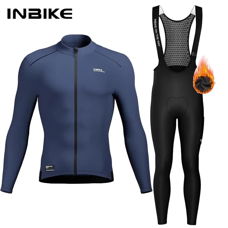 INBIKE Winter Thermal Cycling Jersey Set Men's Breathable Long Sleeve Bike Shirt Bib Pants Mountain Bike Clothing for Men Riding