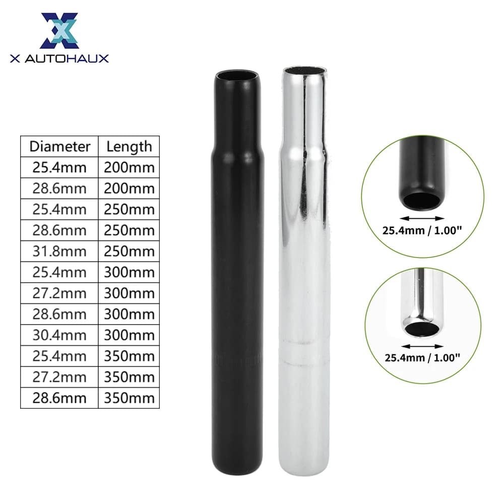 X Autohaux Bike Seat Posts 25.4/27.2/28.6/31.8mm Durable Universal Saddle Post Seat Tube Black Steel Length 200/250/300/350mm