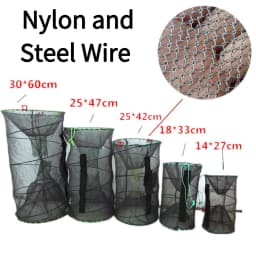 1Pcs Collapsible Steel Wire Nylon Net Fish Cage Mesh Fine Trap For Crab Shrimp And Crayfish Fishing Tackle Outdoor Enthusiasts