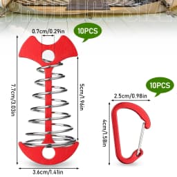 10pcs Deck Anchor Pegs Windproof Aluminum Deck Tie Down Spring Fishbone Tent Anchors Tent Rope Tensioner Guyline Cord Adjuster