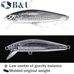 B&U 80mm Sinking Minnow Hard Lure Jerkbait Saltwater Long Casting Distance Fishing Lures Sea Artificial Bait Wobblers Sea Bass