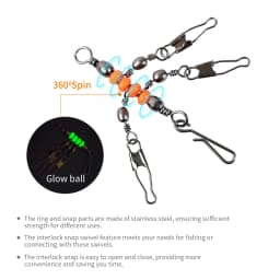 New 10pcs 1-2-3-Way Fishing Snap Connector 6#/8#/10# Stainless Steel Luminous Fishing Pin Connector Barrel Swivels Tackle