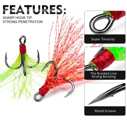 5Pcs 10Pcs Fishing Treble Hooks 4X Strength With Feather Tackle Fishing Hook Stronger Carbon Steel Barbed Fishhooks Pesca