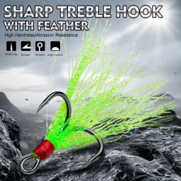 5Pcs 10Pcs Fishing Treble Hooks 4X Strength With Feather Tackle Fishing Hook Stronger Carbon Steel Barbed Fishhooks Pesca