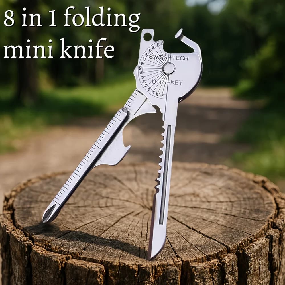 8-in-1 Multi-Tool Keychain for Camping & Survival | Folding Screwdriver, Bottle Opener | Compact Outdoor Utility Pliers with Key