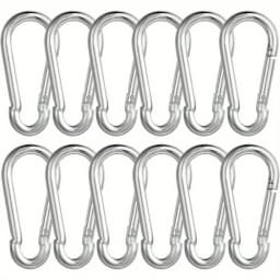12pcs Stainless Steel Carabiner Set, 6x60mm, 180kg Load Capacity, Rust-Resistant Galvanized, Multi-Use for Outdoor Activitie