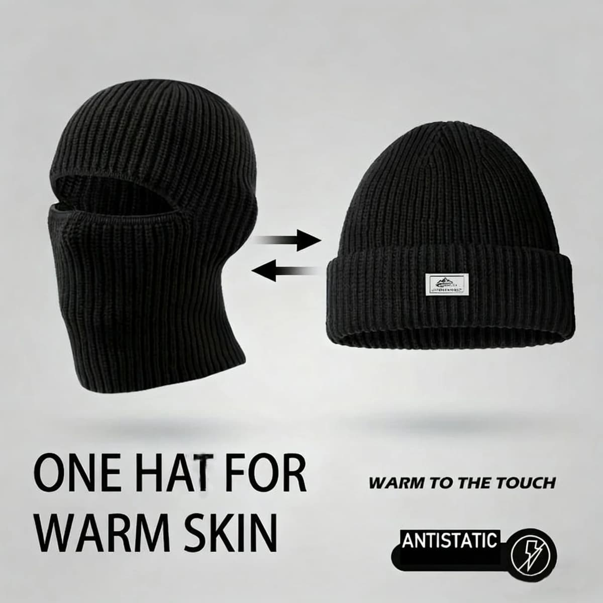 2In1 Winter Balaclava Beanie Hat Knitted Full Face Mask Warm Ski Tactical Cycling Cap Men Women Outdoor Sports Earmuffs Hat