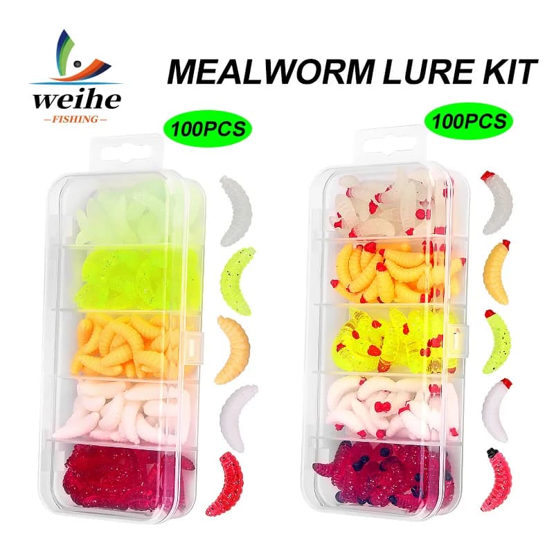WEIHE 5Colors Artificial Soft Lure Combo Mini Mealworm Lure Kit Maggot Bait Freshwater Saltwater Wobbler Pesca Lures Box
