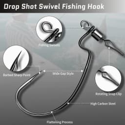 9KM 30Pcs Drop Shot Hooks with Swivels Ewg Bass Fishing Hooks Worm Hook for Texas Rig High Carbon Steel
