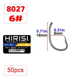 Hirisi 50pcs PTFE Coated High Carbon Stainless Steel Barbed Fish Hook With Eye 8027 Fishing Accessories Spliceable Plastic Box