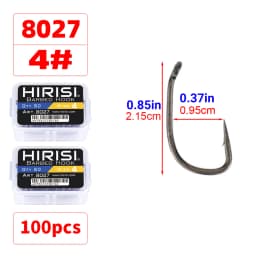 Hirisi 50pcs PTFE Coated High Carbon Stainless Steel Barbed Fish Hook With Eye 8027 Fishing Accessories Spliceable Plastic Box