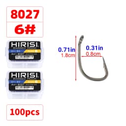 Hirisi 50pcs PTFE Coated High Carbon Stainless Steel Barbed Fish Hook With Eye 8027 Fishing Accessories Spliceable Plastic Box