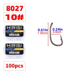 Hirisi 50pcs PTFE Coated High Carbon Stainless Steel Barbed Fish Hook With Eye 8027 Fishing Accessories Spliceable Plastic Box