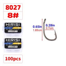 Hirisi 50pcs PTFE Coated High Carbon Stainless Steel Barbed Fish Hook With Eye 8027 Fishing Accessories Spliceable Plastic Box