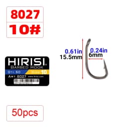 Hirisi 50pcs PTFE Coated High Carbon Stainless Steel Barbed Fish Hook With Eye 8027 Fishing Accessories Spliceable Plastic Box