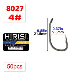 Hirisi 50pcs PTFE Coated High Carbon Stainless Steel Barbed Fish Hook With Eye 8027 Fishing Accessories Spliceable Plastic Box