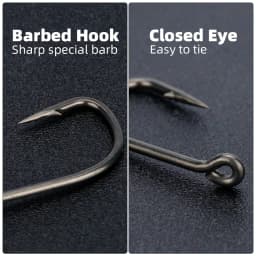 Hirisi 50pcs PTFE Coated High Carbon Stainless Steel Barbed Fish Hook With Eye 8027 Fishing Accessories Spliceable Plastic Box
