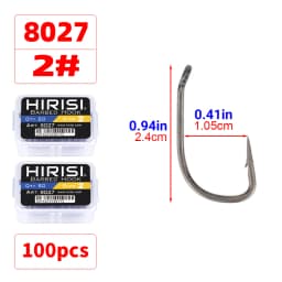 Hirisi 50pcs PTFE Coated High Carbon Stainless Steel Barbed Fish Hook With Eye 8027 Fishing Accessories Spliceable Plastic Box
