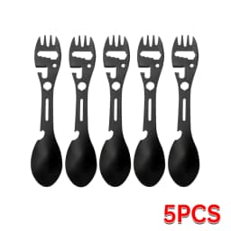 Camping Utensils Set Stainless Steel Outdoor Survival Gear 5 in 1 Tableware Travel Hiking Cutlery Fork Spoon Opener