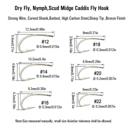 100/200PCS #12 ~ #22 Fly Fishing Dry Fly Hook Standard Wire Bronzed Nymph Curved Hook Small Fly Lures Tying Material