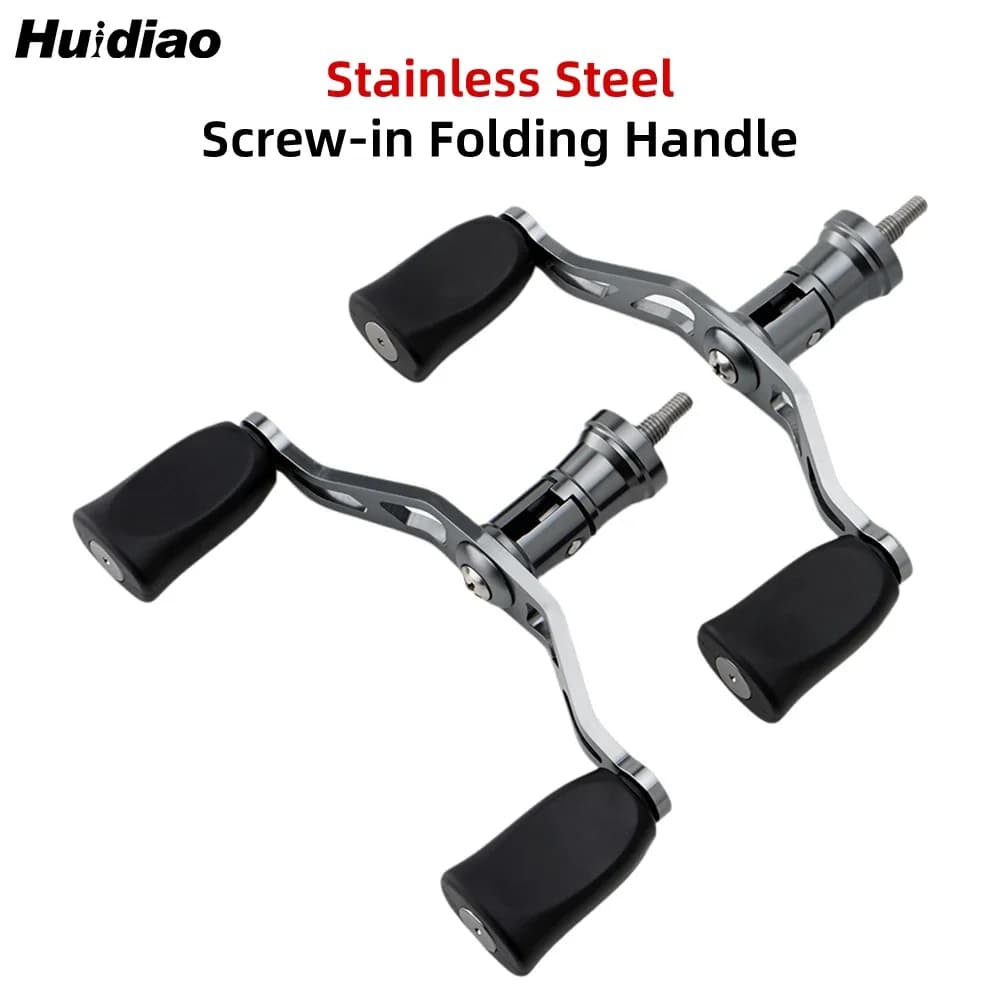 Huidiao Stainless Steel Screw-in Handle for Spinning Fishing Reel 1000-4000 Series Waterproof Rocker Arm Soft Rubber Double Grip