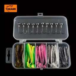 35pcs Soft Fishing Lures Kit with 10pcs Jig Head Hooks 25pcs Two-Color T Tail Colorful Silicone Soft Plastic Fishing Tackle