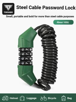 TOSUOD Motorcycle Bike Portable Anti-Theft 4-Digit Password Helmet Lock Zinc Alloy Lock PVC Leather Cover Steel Wire Rope Lock