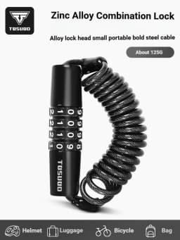 TOSUOD Motorcycle Bike Portable Anti-Theft 4-Digit Password Helmet Lock Zinc Alloy Lock PVC Leather Cover Steel Wire Rope Lock