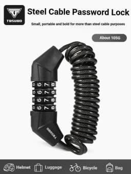 TOSUOD Motorcycle Bike Portable Anti-Theft 4-Digit Password Helmet Lock Zinc Alloy Lock PVC Leather Cover Steel Wire Rope Lock