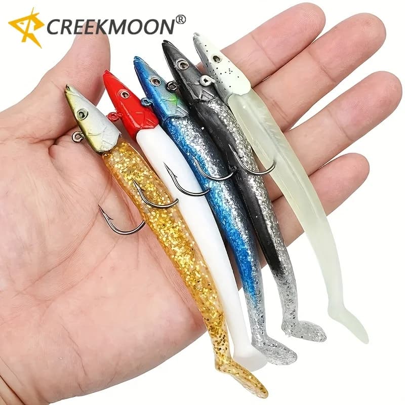 5pcs 11cm 10g Weights Slow Sinking Jig Head Swimbait for Saltwater Fishing Flounder Cod Seabass Paddle Tail Soft Lure Tackle