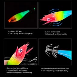 1pc 5pcs Glowing Squid Hooks - Horizontal Shrimp Lures - Baits for Egi,Cuttlefish Squid Jigs,Hard Baits for Octopus Fishing
