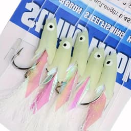 5/25pcs Saltwater Sabiki Rigs Fishing String Hooks with Soft Shrimp Bait Glow Bead Line for Night Fishing Surf Rock Saltwater