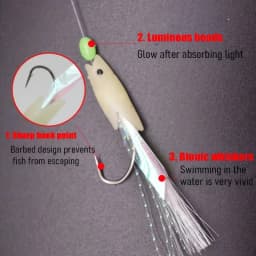 5/25pcs Saltwater Sabiki Rigs Fishing String Hooks with Soft Shrimp Bait Glow Bead Line for Night Fishing Surf Rock Saltwater