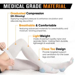 1Pair Ted Hose Thigh High Anti Embolism Compression Stockings for Women Men, Surgical Compression Stockings, 15-21 MmHg