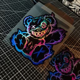 1PC Holographic Scary Bear Waterproof Vinyl Sticker For Car Motorcycle Helmet Laptop Decor Decal