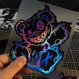 1PC Holographic Scary Bear Waterproof Vinyl Sticker For Car Motorcycle Helmet Laptop Decor Decal
