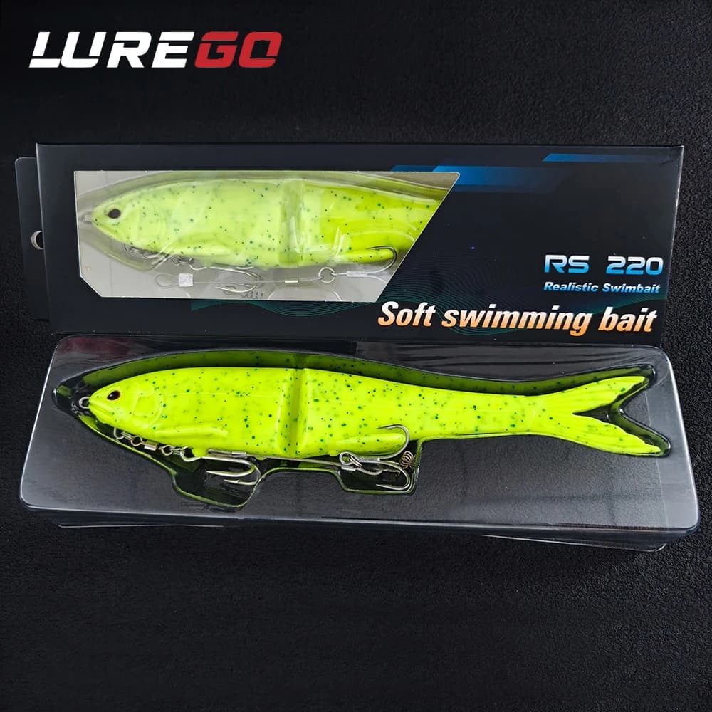 LUREGO 22cm 2-Section Premium Soft Bait - Designed for Both Swimming & Lure Fishing, Includes Double Hooks