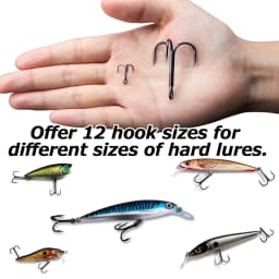 9KM 15pcs Fishing Treble Hooks High Carbon Steel Round Bend Triple Hook Fishing Lure Replacement for Saltwater Freshwater