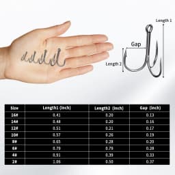 9KM 15pcs Fishing Treble Hooks High Carbon Steel Round Bend Triple Hook Fishing Lure Replacement for Saltwater Freshwater