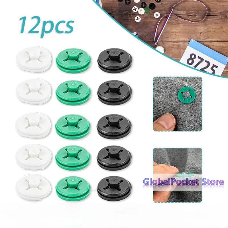 [TG823]12Pcs Race Bib Holders Marathon Running Fixing Clip Number Fix Clips Triathlon Cycling Accessories Black, White And Green