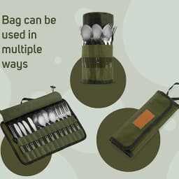 Portable Roll Up Pouch Bag Outdoor Camping Cutlery Storage Bag Cutlery Storage Water Resistant Case For Forks Spoons Chopstick